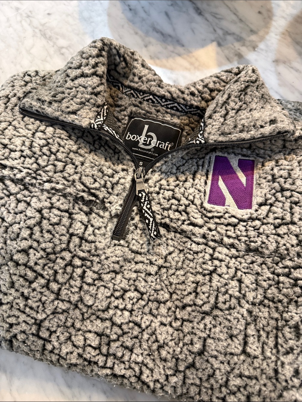 Northwestern Gray Sherpa quarterzip Pullover with Purple 'N' Patch
